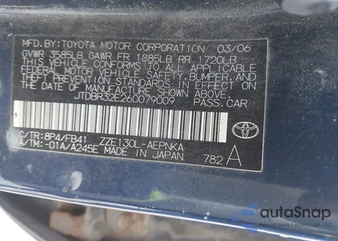 2006 Toyota Corolla Le из США, поврежденный, VIN JTDBR32E260079009